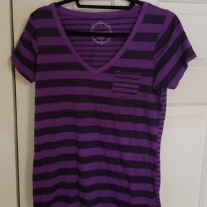 Cute Purple & Black Striped Short Sleeve Top